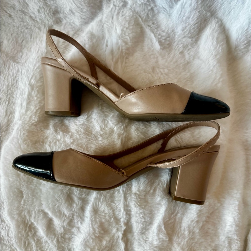 Marc Fisher slingback pumps two-tone beige & black patent leather size 7.5 - Picture 3 of 8